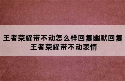 王者荣耀带不动怎么样回复幽默回复 王者荣耀带不动表情